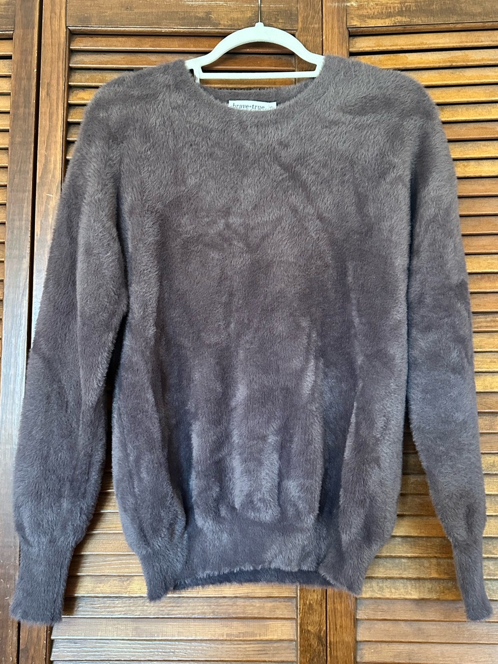 Brave+True Fuzzy Fur Feel Crew Neck Mink Brown Color Sweater size small.
